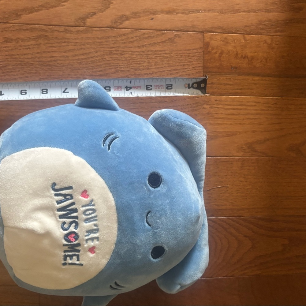 Squishmallow Blue Plush Shark Pillow with 'You're Jawsome' Embroidery